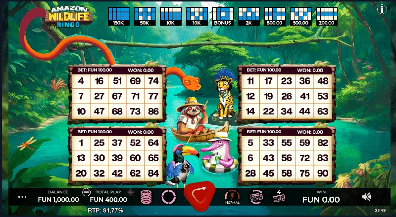Snímek obrazovky Amazon Wildlife Bingo