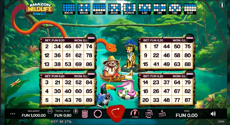 Snímek obrazovky Amazon Wildlife Bingo