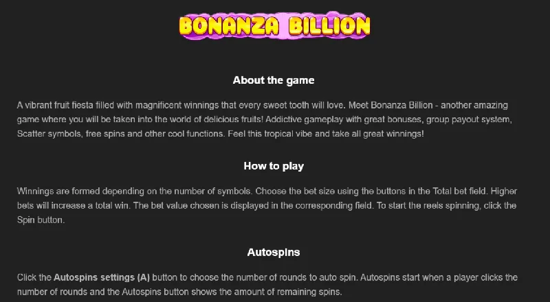 Bonanza Billion snímek obrazovky