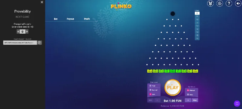 Plinko snímek obrazovky