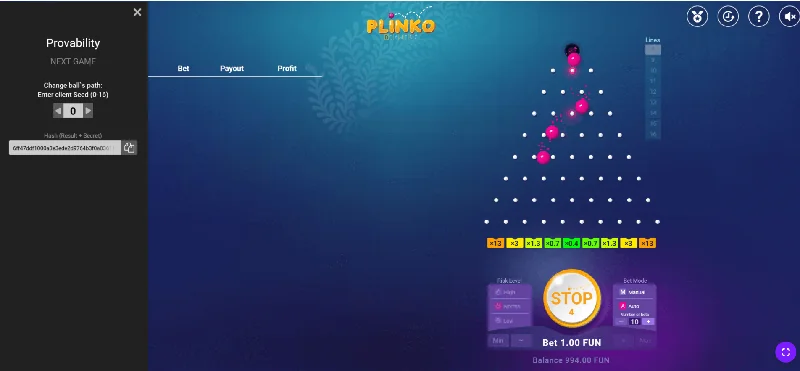 Plinko snímek obrazovky