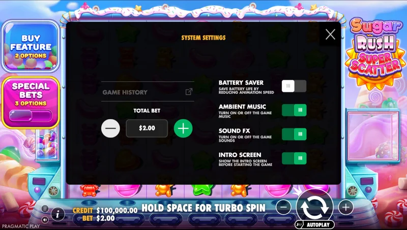 Snímek obrazovky Sugar Rush Super Scatter