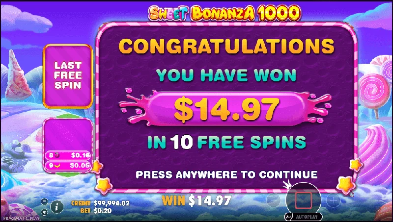 Snímek obrazovky Sweet Bonanza 1000